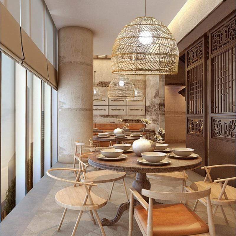 Rattan Bamboo Lampshade Hand Knitted Pendant Light