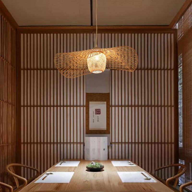 Rattan Weaving Cap Pendant Light for Dining Room