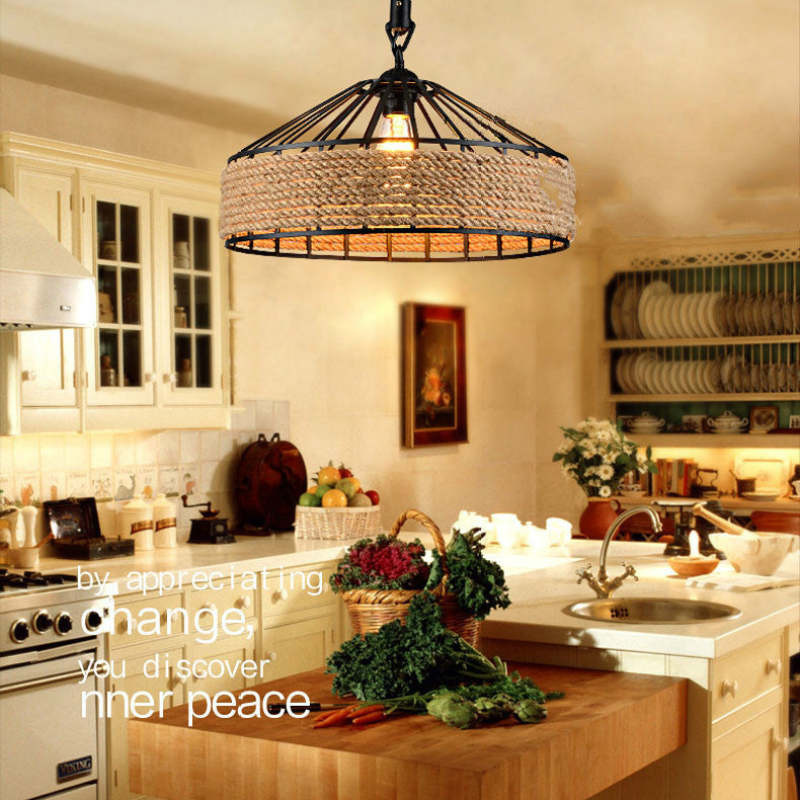 Retro Iron Base Hemp Rope Chandelier Creative Industrial Pendant Light