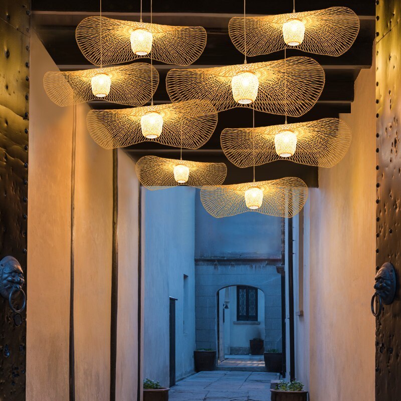 Rattan Weaving Cap Pendant Light for Dining Room