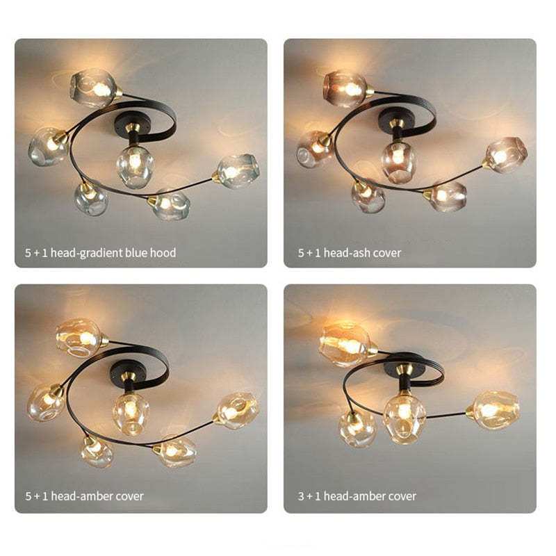 Retro Glass Ceiling Chandelier Pendant Lighting for Bedroom & Living Room
