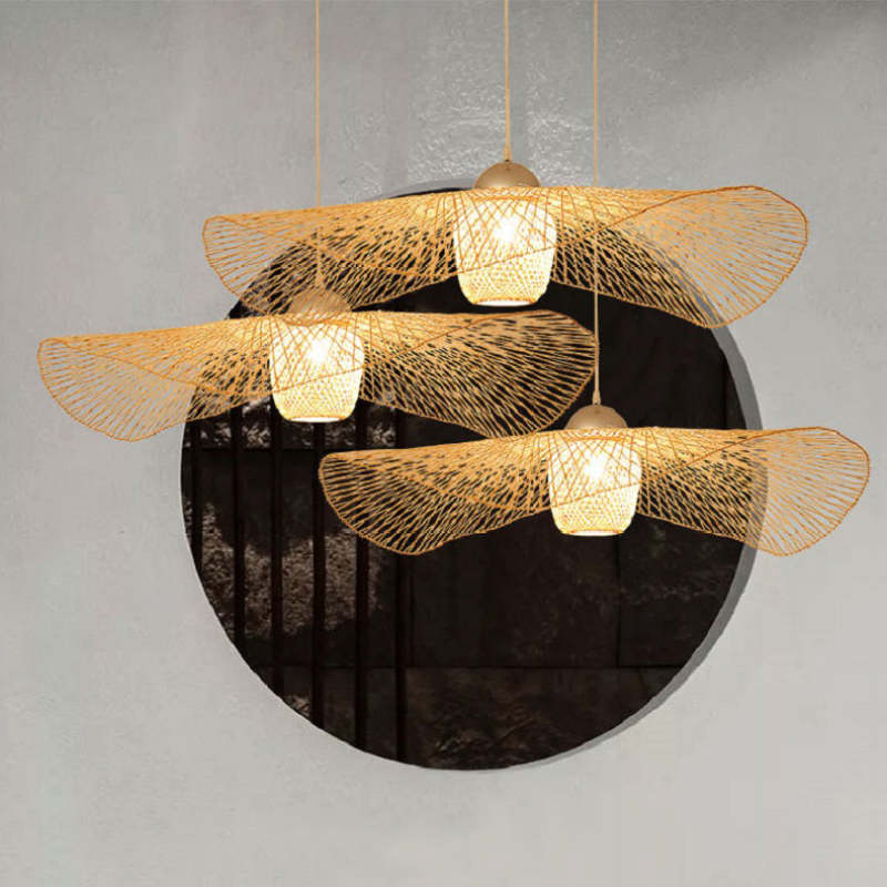 Rattan Weaving Cap Pendant Light for Dining Room