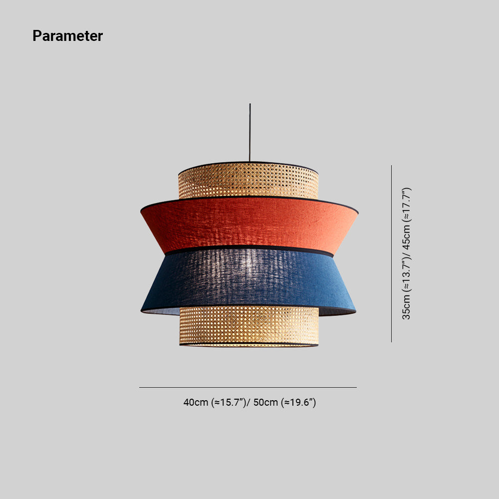 Ritta Rattan Pendant Light, Orange & Dark Blue, Dia 35/45cm