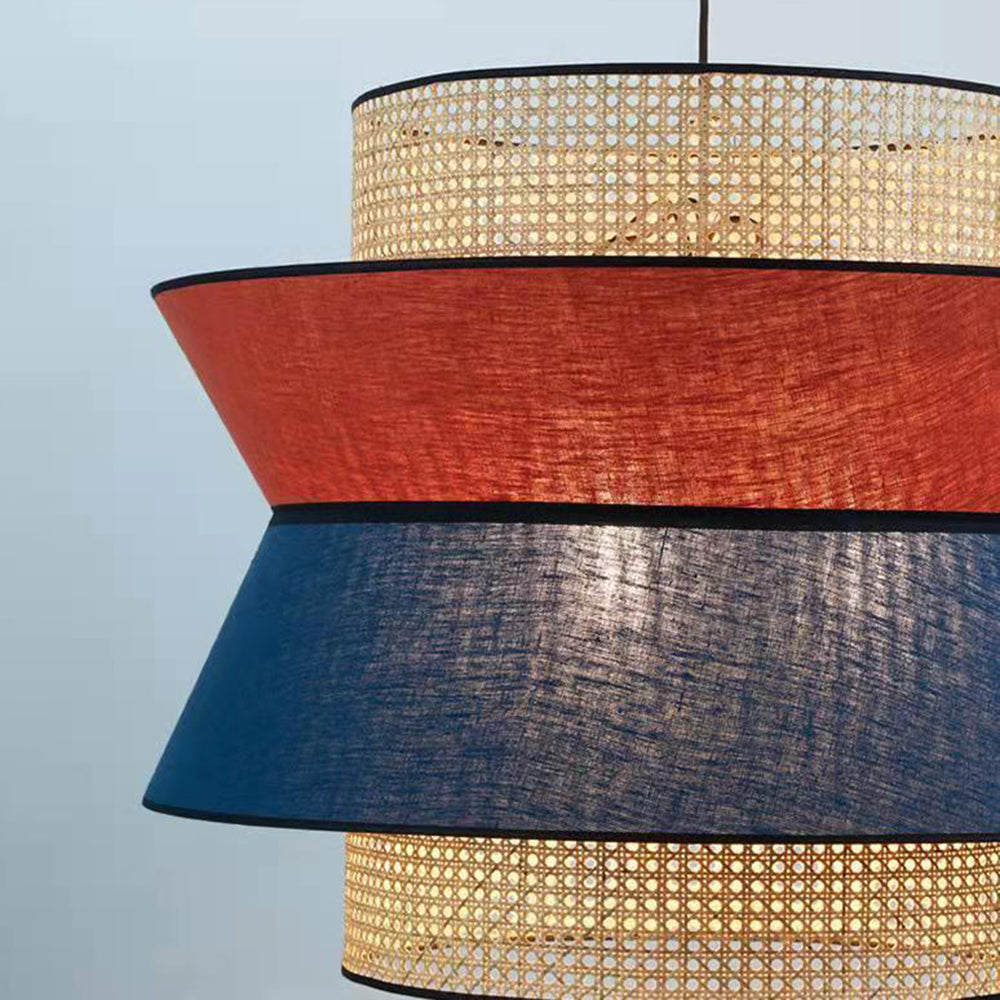 Ritta Rattan Pendant Light, Orange & Dark Blue, Dia 35/45cm